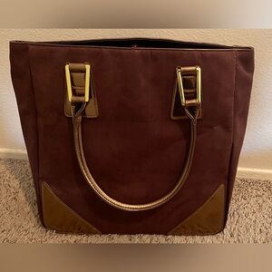Brand-new brown suede-like purse with gold accents
